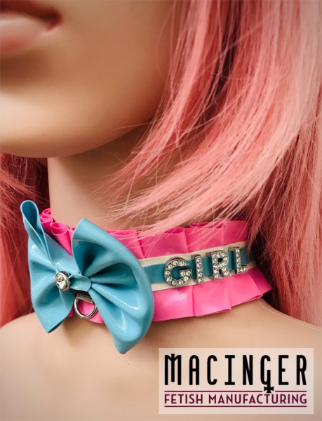 Rüschen Halsband mit individuellem Strass Schriftzug 'Stacy' - MACINGER -Seitenansicht